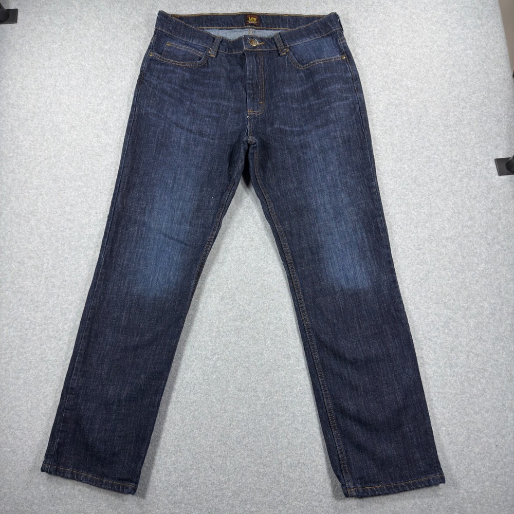 Lee Regular Fit Straight Leg Jeans Mens 34x30 Dark Wash Blue Denim